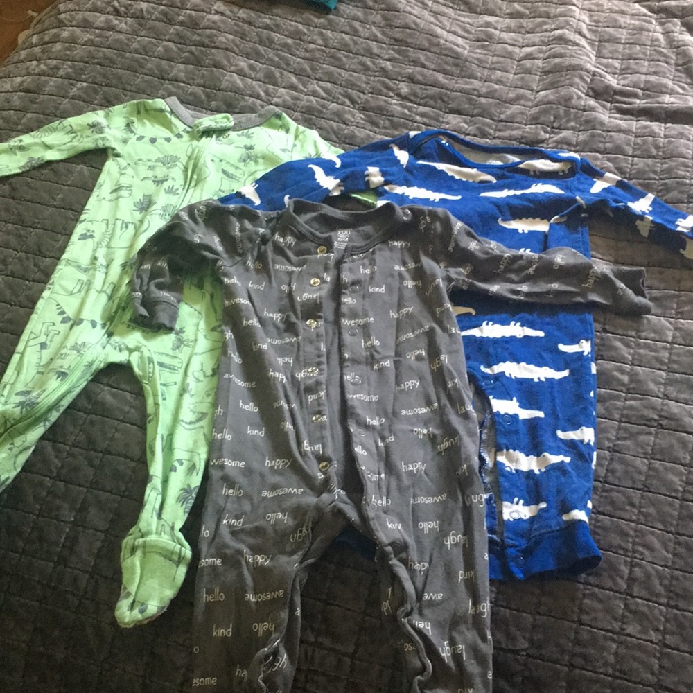 Three 12 month pajamas one with feet 2 without